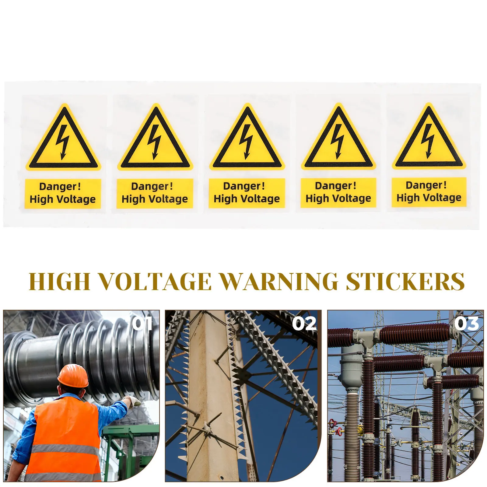 5Pcs High Voltage Warning Stickers Pc Material Tear-Resistant Waterproof Adhesive Electrical Panel Labels for