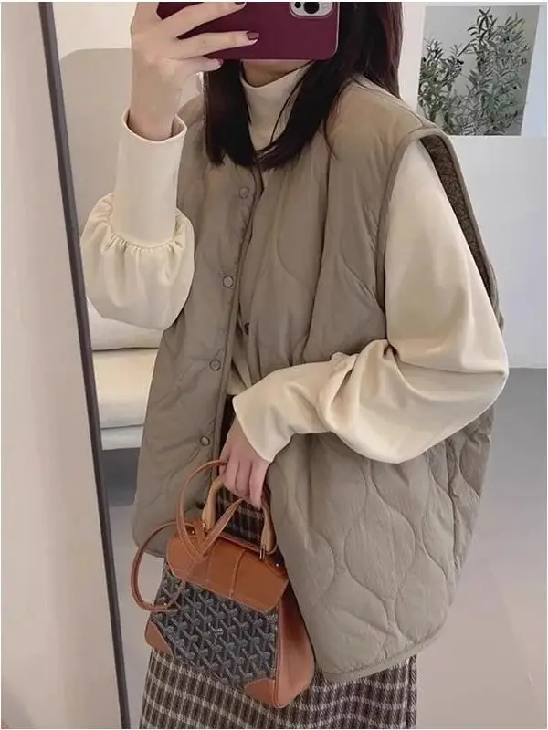 

Large Size 300 Pou Soft Artistic Sle Single Button Svel Vest Women's Autumn Winter Loose Versatile Tank Top Jaet