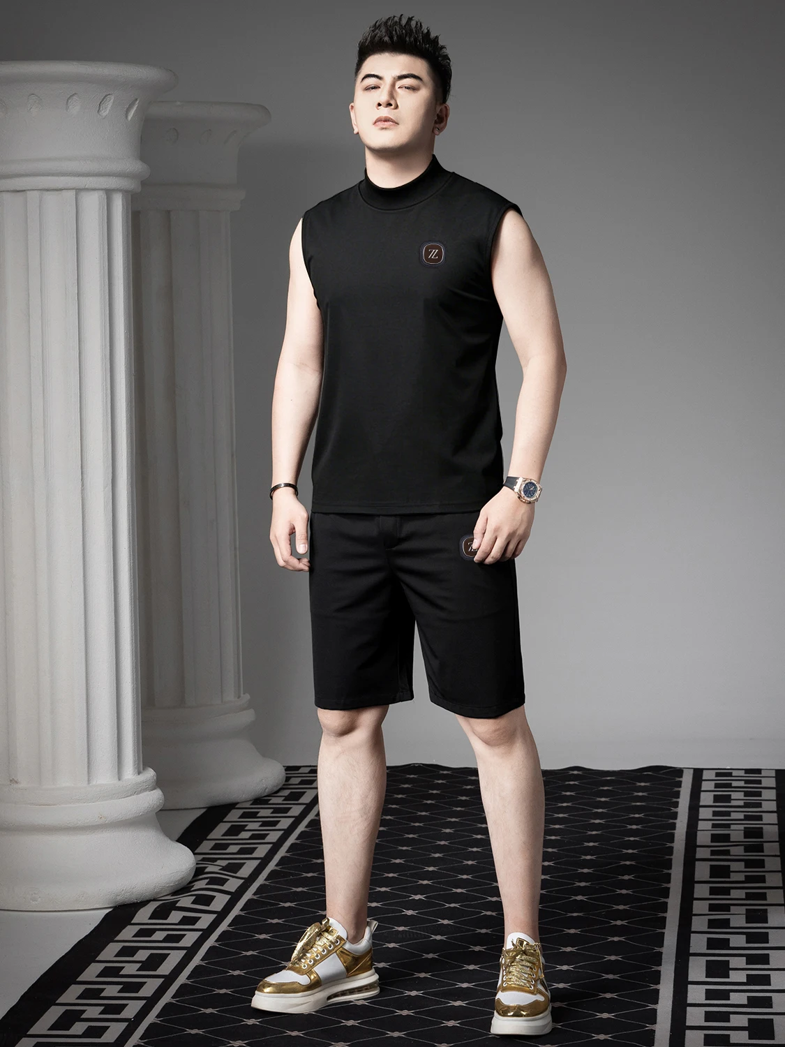 Conjunto Casual Esportivo Masculino Verão 2026 Novo Estilo Camiseta Regata Colete e Shorts Modernos Conjunto de Duas Peças Ad...
