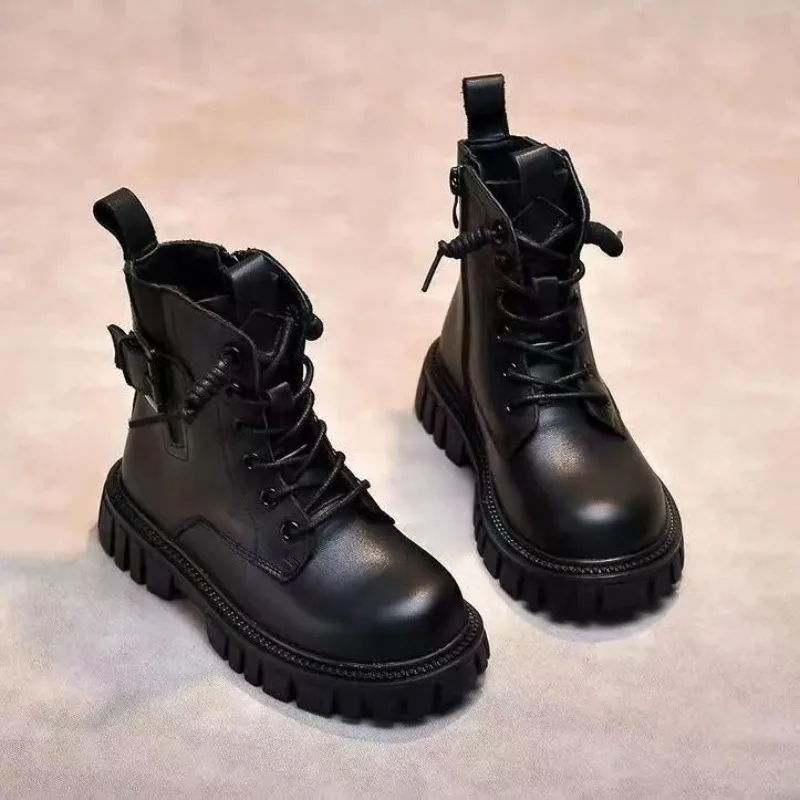 Children's Winter Fashion Thickened Cotton Boots Boy's Waterproof Non-slip Fur Integrated Rubber Outsole Girls Infant Snow Botas