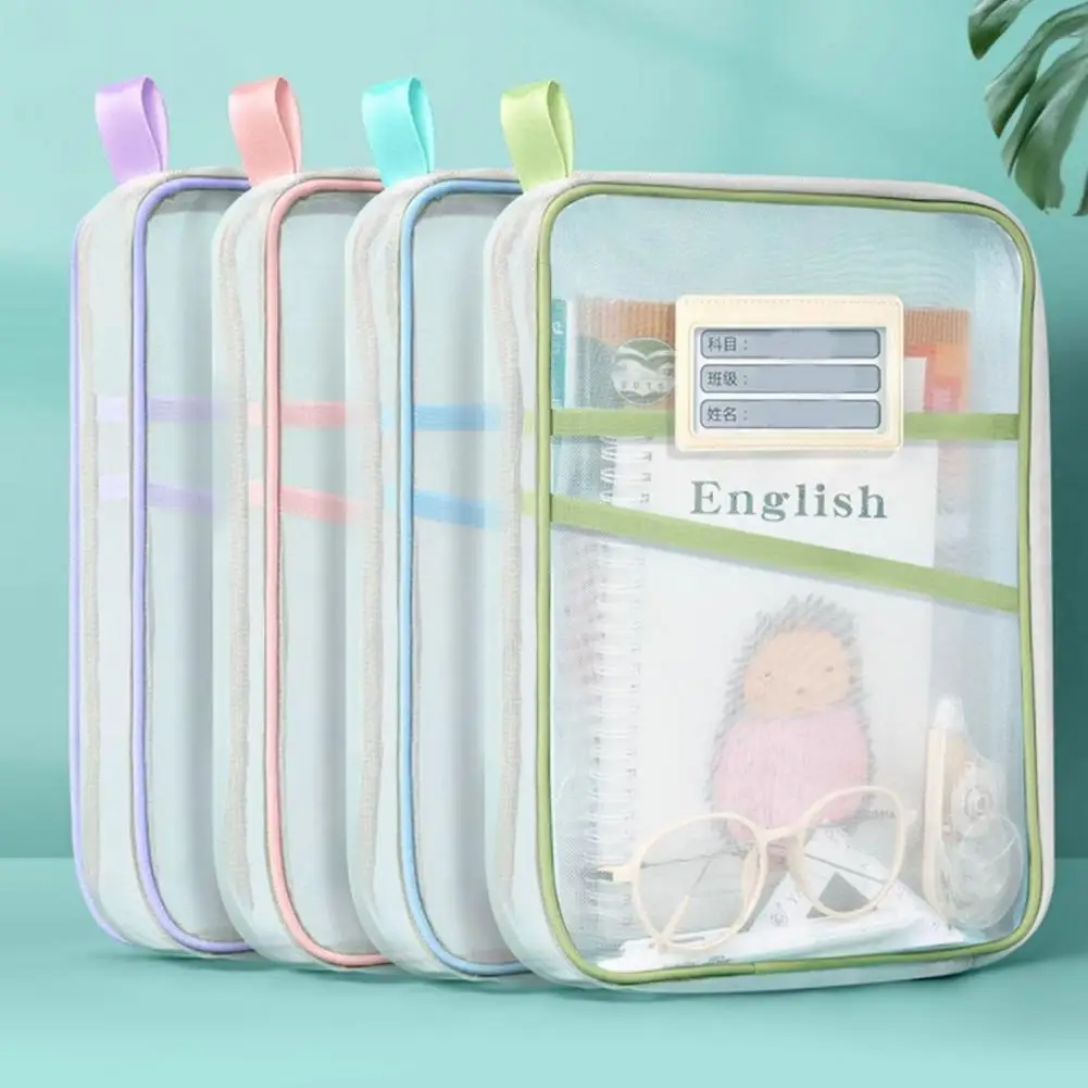 A4 Zipper File Bag 3-Layer Mesh Organizer Transparent File Pouch with Handle School Office Travel