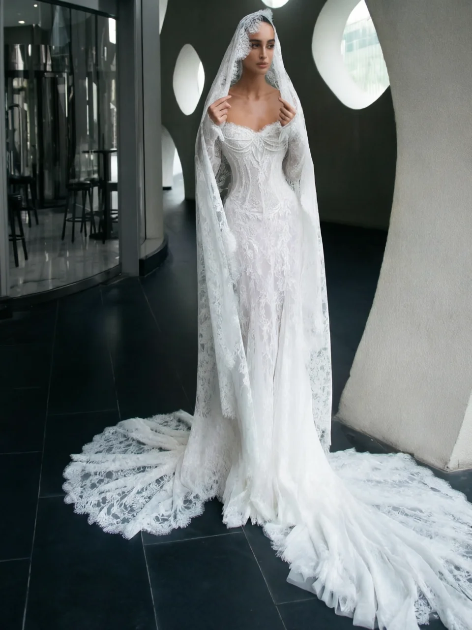 Off The Shoulder Lace Wedding Dress Long Sleeves Mermaid Cathedral Train Bride Bridal Gowns Elegant Sexy Robe De Mariage 2026