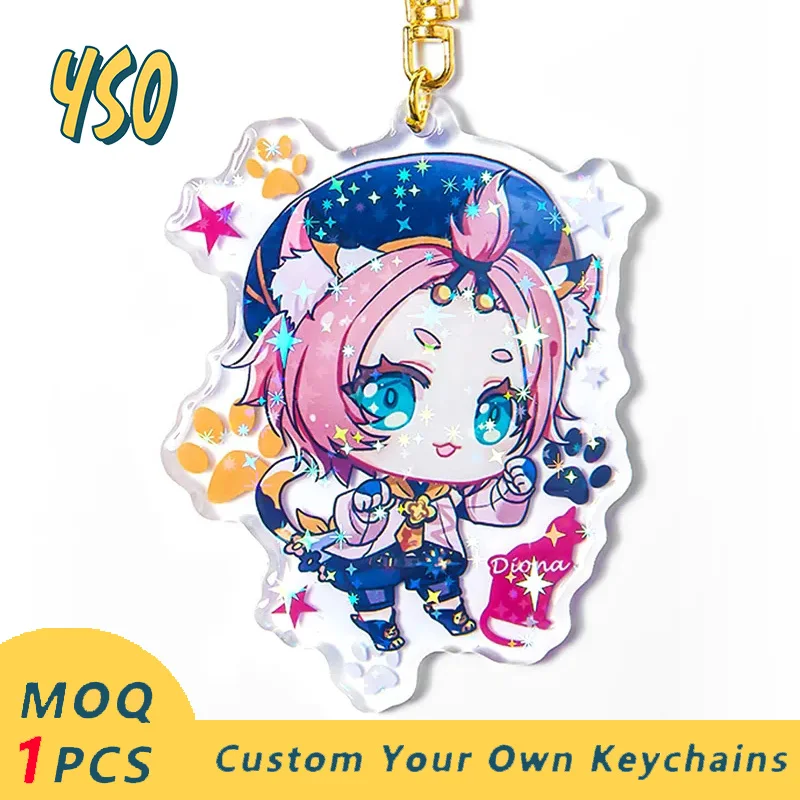 

YSO CNC Acrylic tiki Keychain Custom Print Best Quality Rare Beauty Animation Tide Cartoon Hot Sale Diamond Cutting