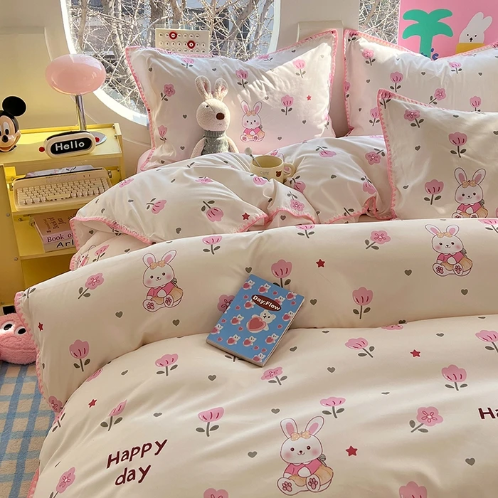 

2025 Washed Cotton Bed Linen Bedding Set Four Piece Bed Sheet Set Comforter Set Single Double Couple Bed Quilt Cover Rural Style