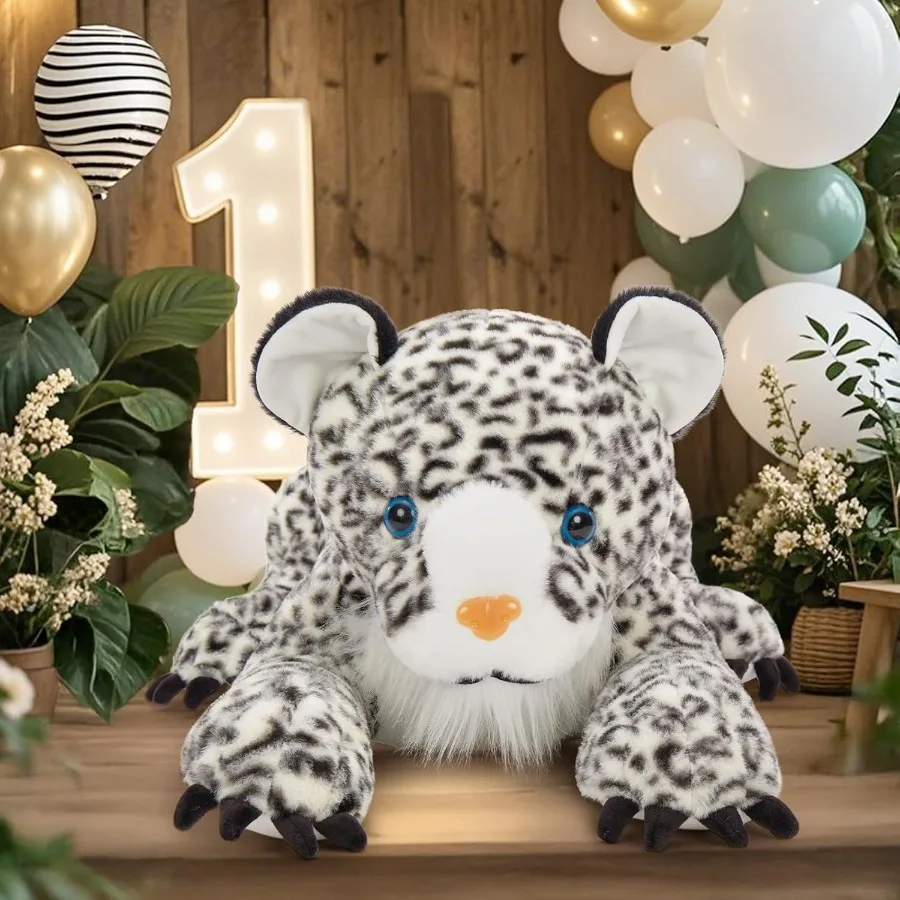 MaoGoLan Riesiges Schneeleoparden-Stofftier-Kissen 47, weiches, flauschiges Geparden-Plüschtier, großes, realistisches Jaguar, verstopftes Weihnachtsgeschenk