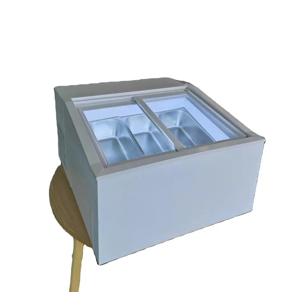 Fashionable desktop 3 box Italian ice cream freezer display cabinet   ice cream display freezer counter top