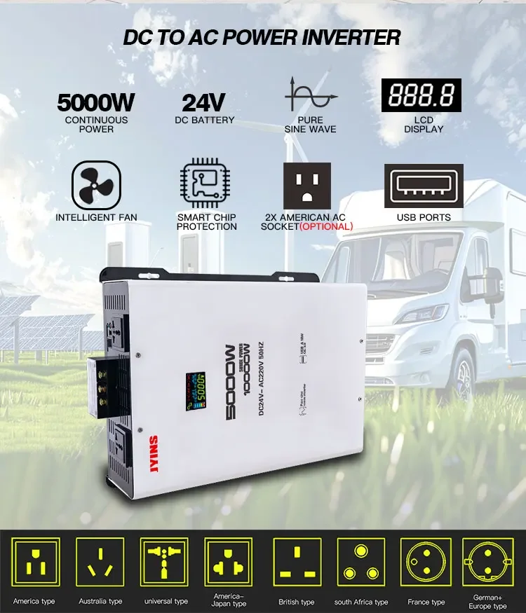 Single Phase 24V/48V DC to 220Vac Hybrid Solar Pure Sine Wave Inverter 5KW Solar Inverter