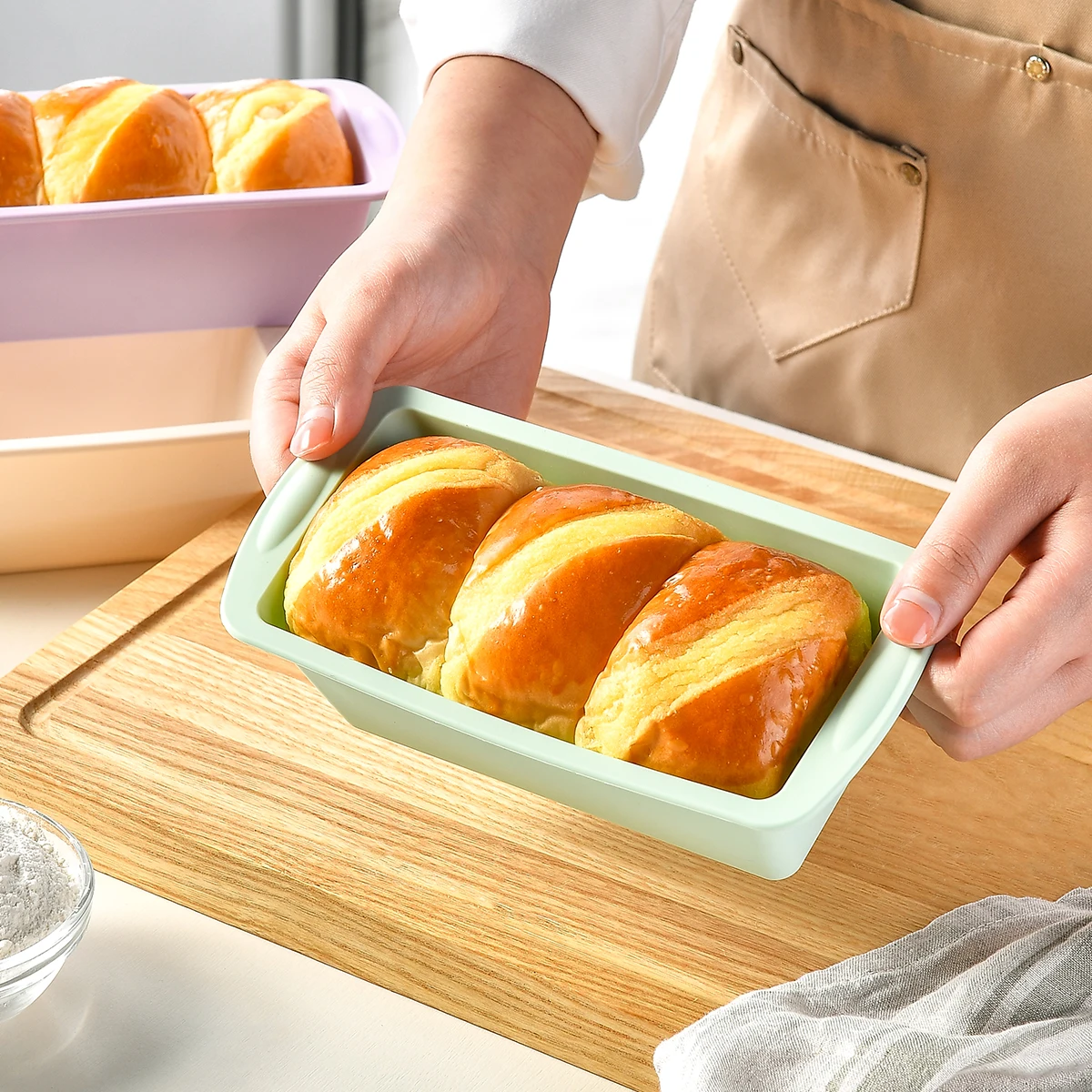 Molde Rectangular de silicona para el hogar, utensilios para hornear pasteles, Pan de pascua, 1/4 piezas