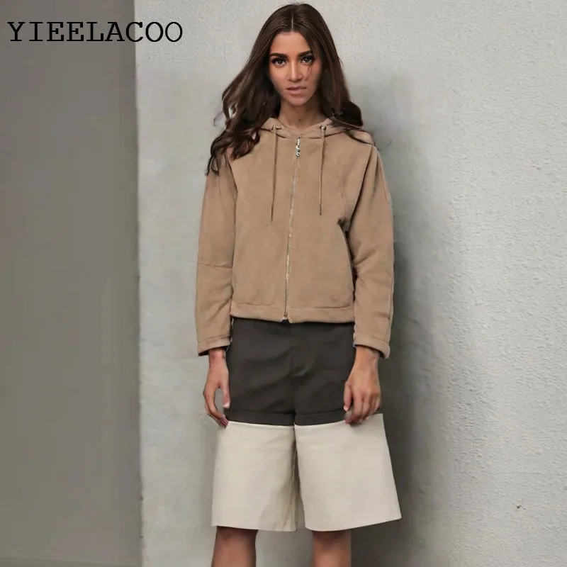 

Замшевая женская куртка с капюшоном цельное весенне-осеннее пальто классика Модная, повседневная, универсальная, простая куртка