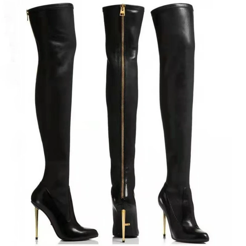 

Designer Women's Boots Stiletto High Heels Sexy Over The Knee Boots Women Metal Back Zipper Long Boots Pointed Toe Party Shoes