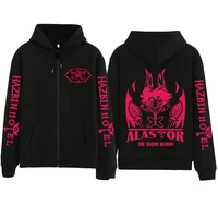 Vintage Alastor Hazbin Hotel Radio Demon cremallera Sudadera con capucha hombre mujer Harajuku pulóver Tops manga larga ropa de calle Otoño e Invierno