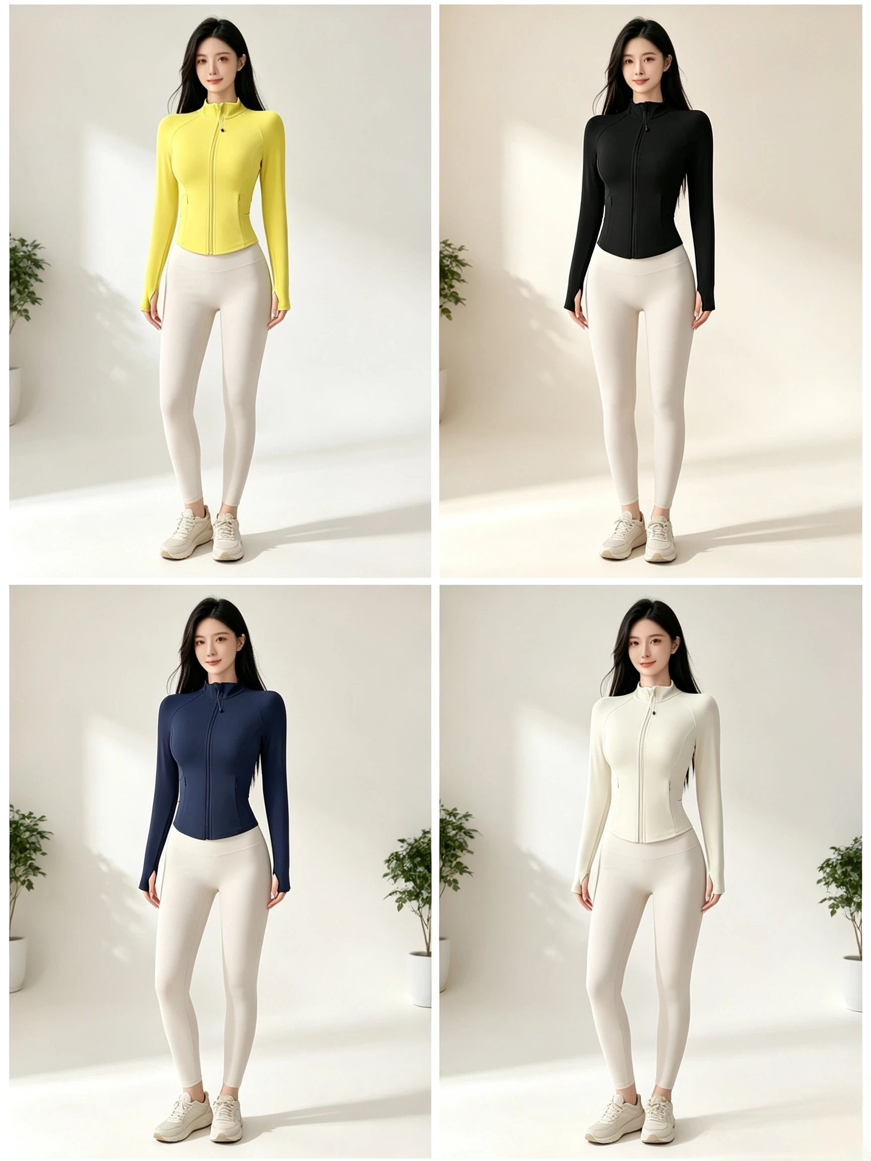 Women's Long Sleeve Yoga Fitness Crop Top Slim Fit Sport Jacket Zippered Self-Cultivation Movement Active Wear Outfit