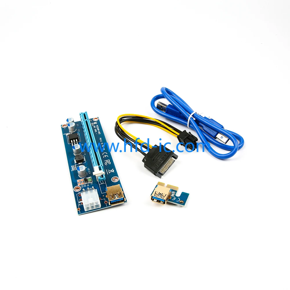 Blue 009S PCI-E 1x To 16X Adapter Riser Card 4PIN Power Connector 60CM USB Cable FOR Graphics Card Rig Frame