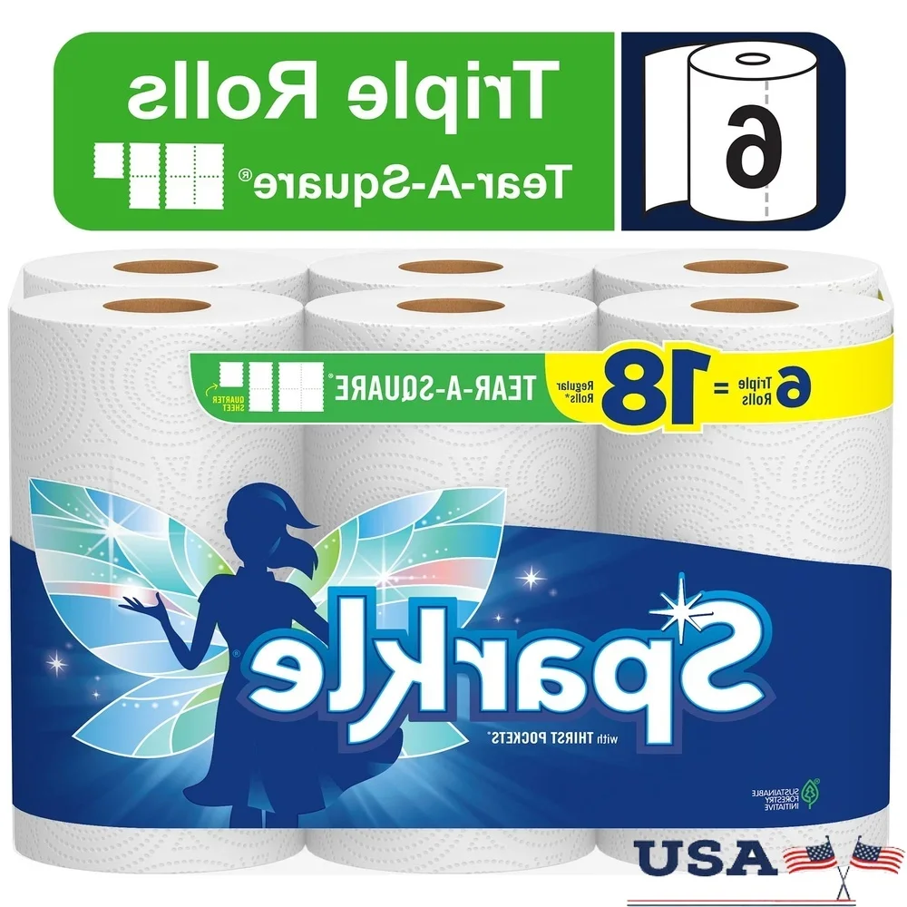 

Tear-A-Square Paper Towels 6 Rolls 165 Sheets Multi-Size Absorbent Perforated Kitchen Cleaning Essential Budget Friendly