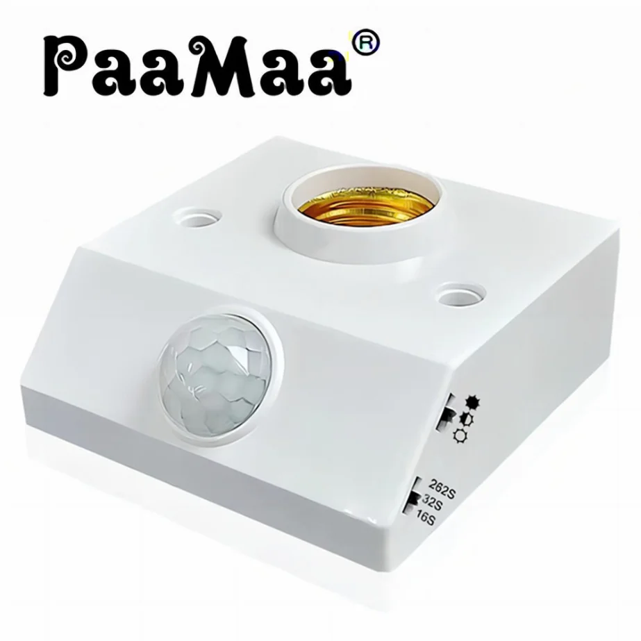 PaaMaa E27 LED 220V 110V Interface PIR Motion Sensor Switch Human Body Sensor Lamp Holder for Home Lighting Corridor Stairs Room