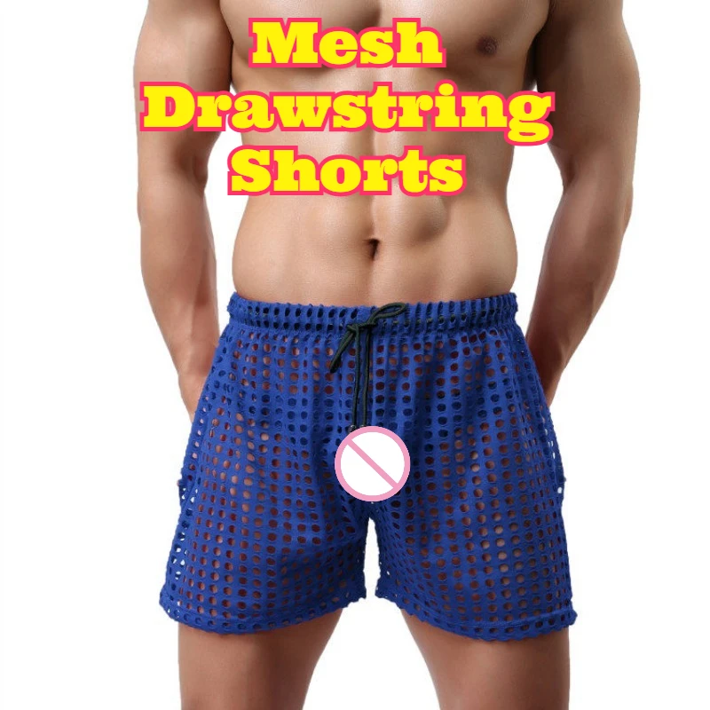 Mens Shorts Mesh Drawstring Lounge Elastic Nylon Breathable Sexy Three Inch Inseam Summer Beach Casual Lightweight Quick Dry