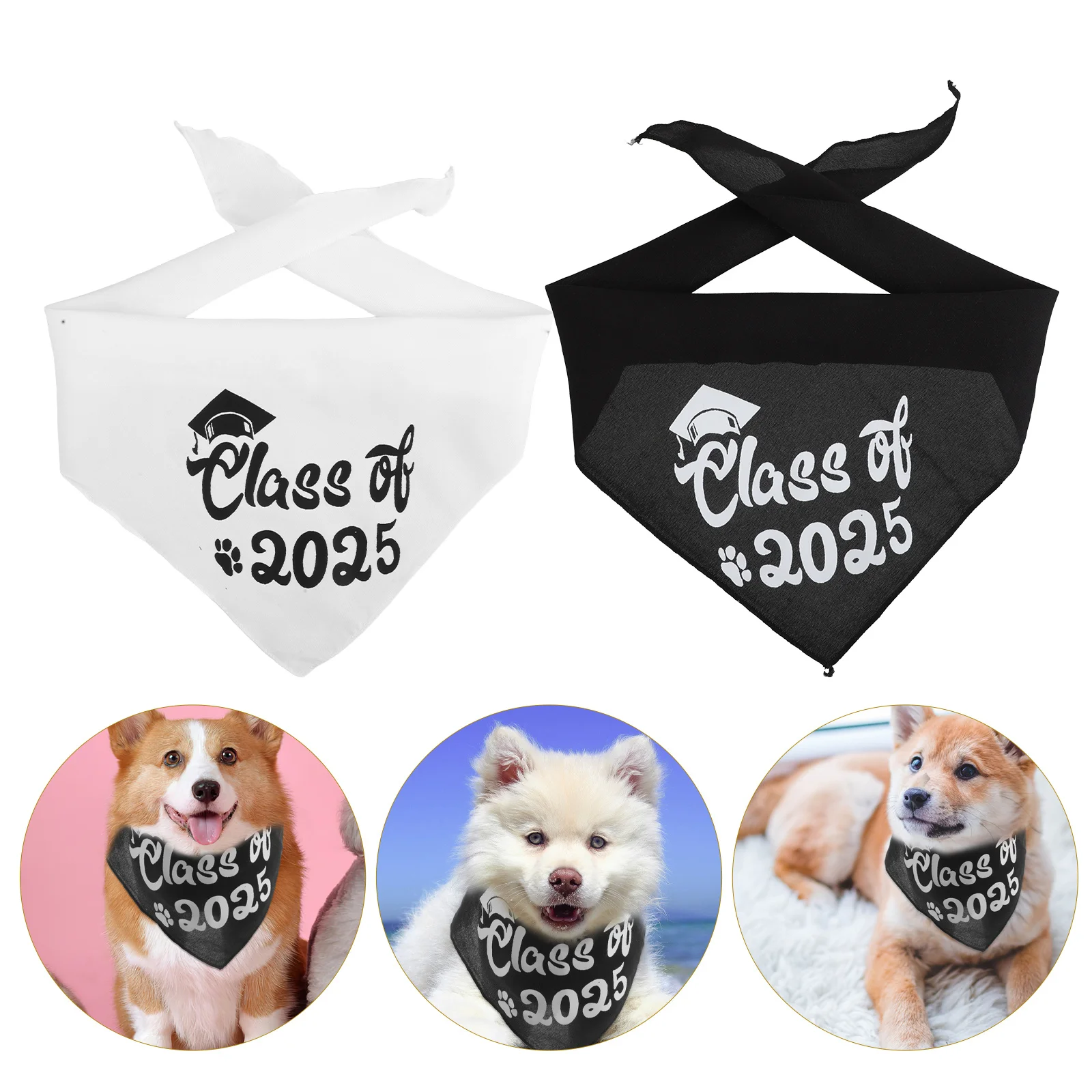 

2Pcs Graduation Dog Bandana Triangle Scarves Adjustable Class of 2025 Pet Graduation Party Accessories Dog Photo Prop Bibs