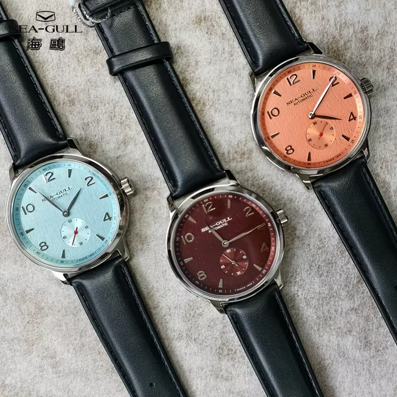 Seagull 40mm Automatic Mechanical Watches Bark Texture Dial Top Watches ST17 Movement Leather Strap Casual Men Wristwatch 6184