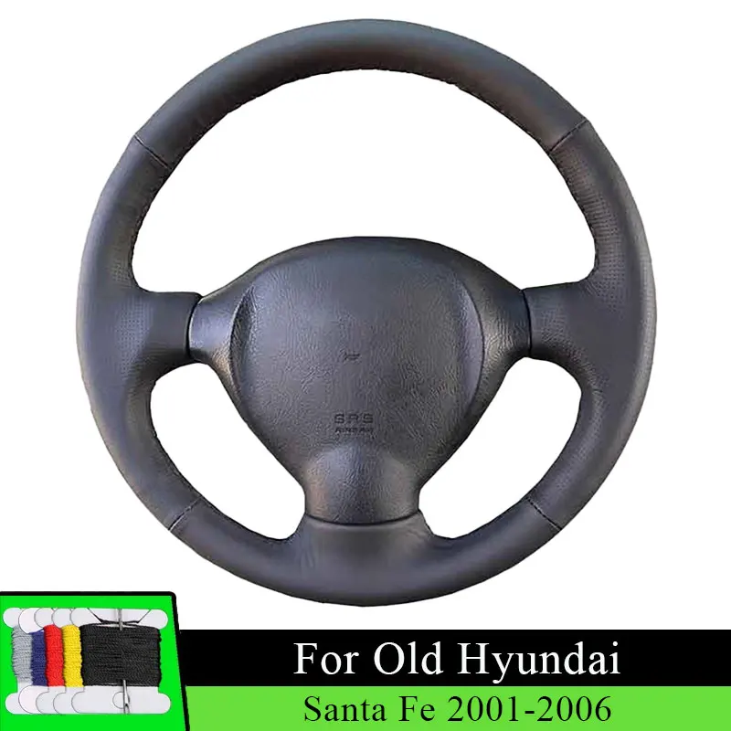 

Car Steering Wheel Cover For Hyundai Santa Fe 2001 2002 2003 2004 2005 2006 Fiber leather Car Steering Wrap Hand Sewing Black