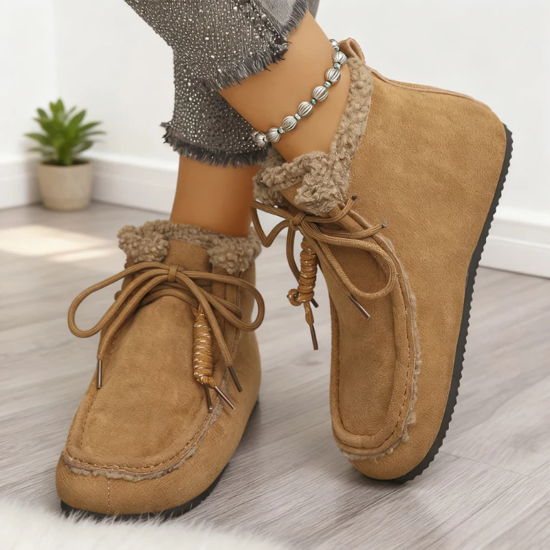 

2025 New Wide Women's Snow Boots Fuzzy Cuff Fleece Lined Winter Ankle Boots Lace Up Warm Slip Resistant Casual Shoes
