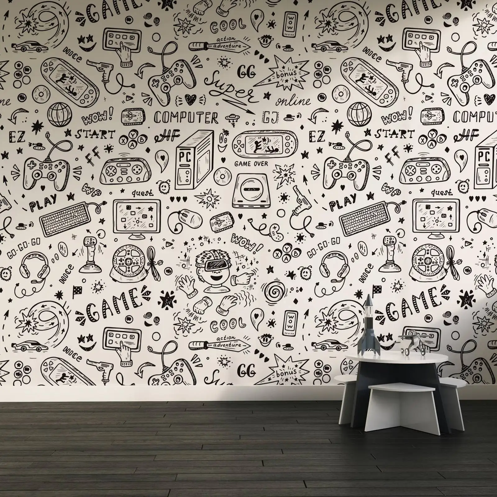 Gaming Wallpaper Peel And Stick, Gamer, Video Games, Boy Teenager Wall Mural, Headphones Self Adhesive Wall Paper For Kids Room