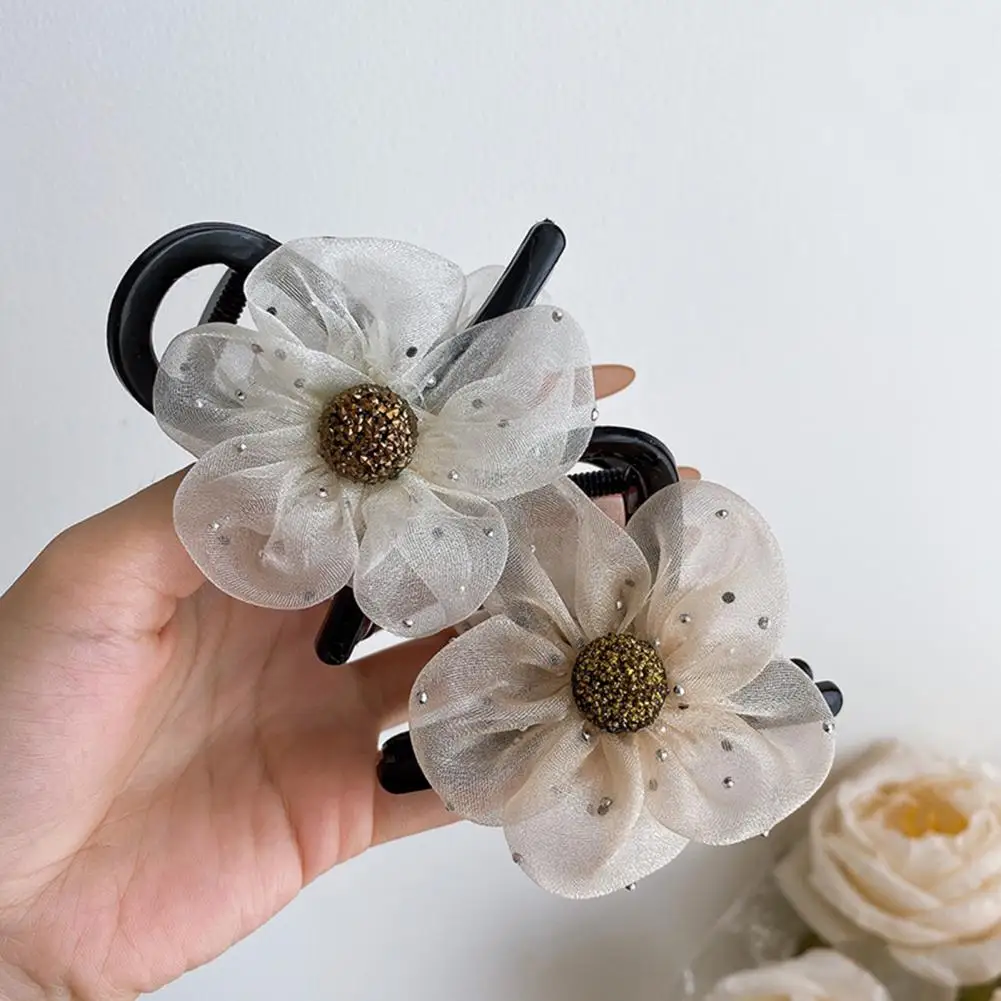 Decorative Hair Clip Elegant Floral Hair Clip Set for Women Scalp-friendly Gauze High-end Mesh Half-up for Chignon for Hair