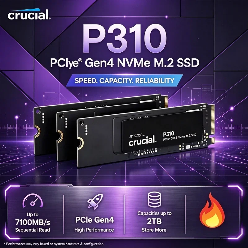 2280 M.2 NVMe PCIe 4.0 Internal SSD Crucial P310 1TB/2TB, 3D NAND Flash Transfer Speed Up to 7100MB/s OEM Package for PC Laptop