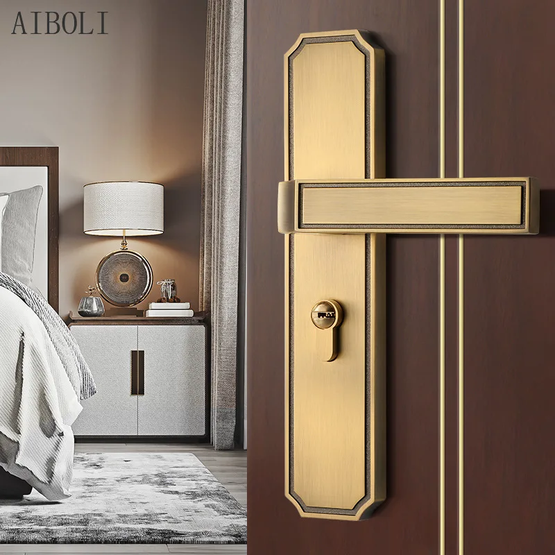 

New Chinese Style Yellow Bronze Single Tongue Door Lock Indoor Bedroom Bathroom Solid Wood Room Door Lock Wooden Door Lock