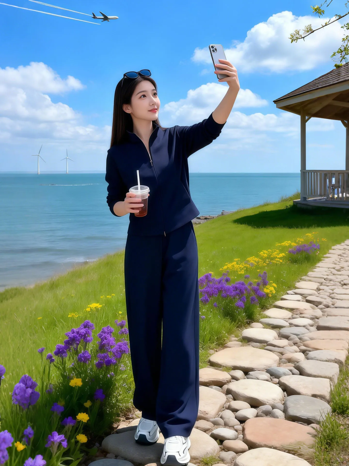 

Spring Autumn Women's New Zipper Front Collar Open Cardigan Wide Leg Pants Two Piece Set Fashionable Commute Ready Outfit