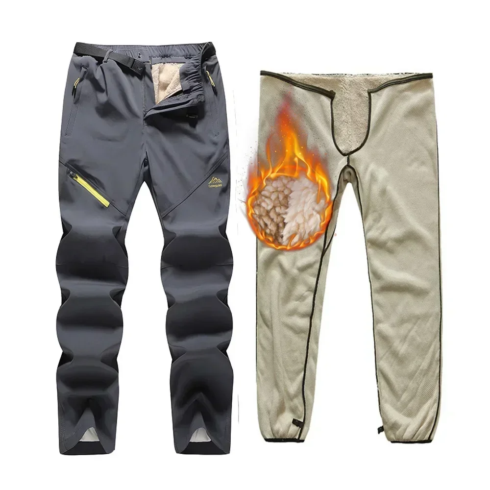 

Winter Outdoor Men Ski Pants Windproof Waterproof Fleece Liner 2 in 1 Removable Snow Trousers Ski Snowboard Pants Brand