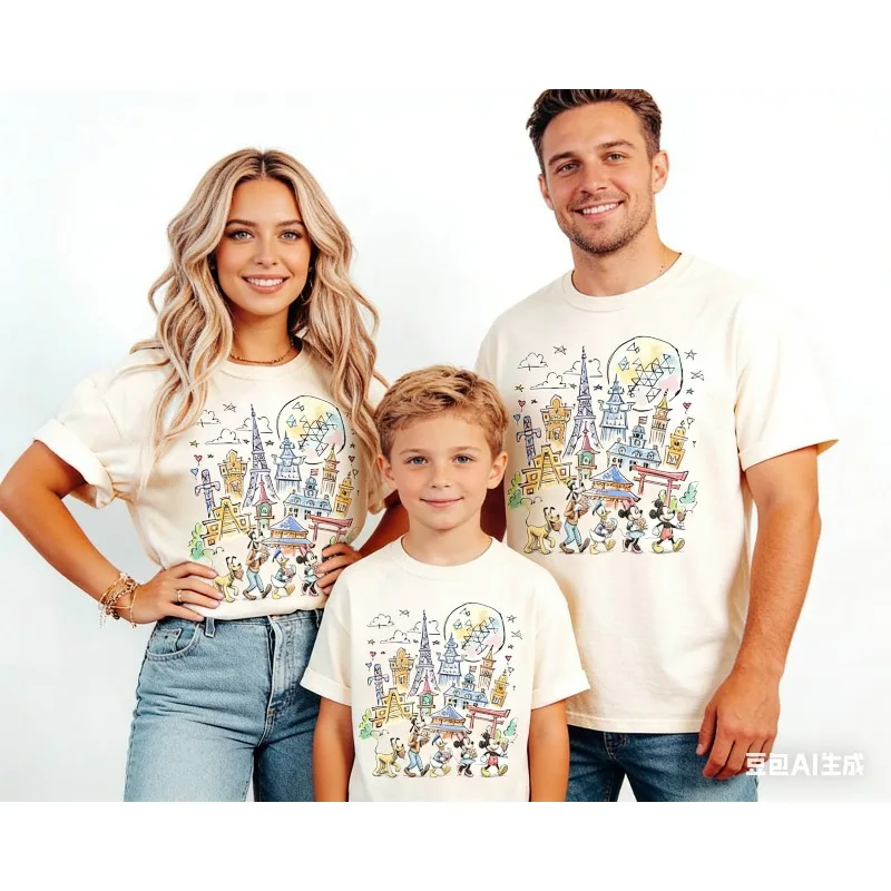 

Летняя футболка 2026 Comfort Color с Микки и друзьями из Epcot, футболка для семейного отдыха в Диснейленде, футболка с принтом «Закуски и напитки по всему миру»