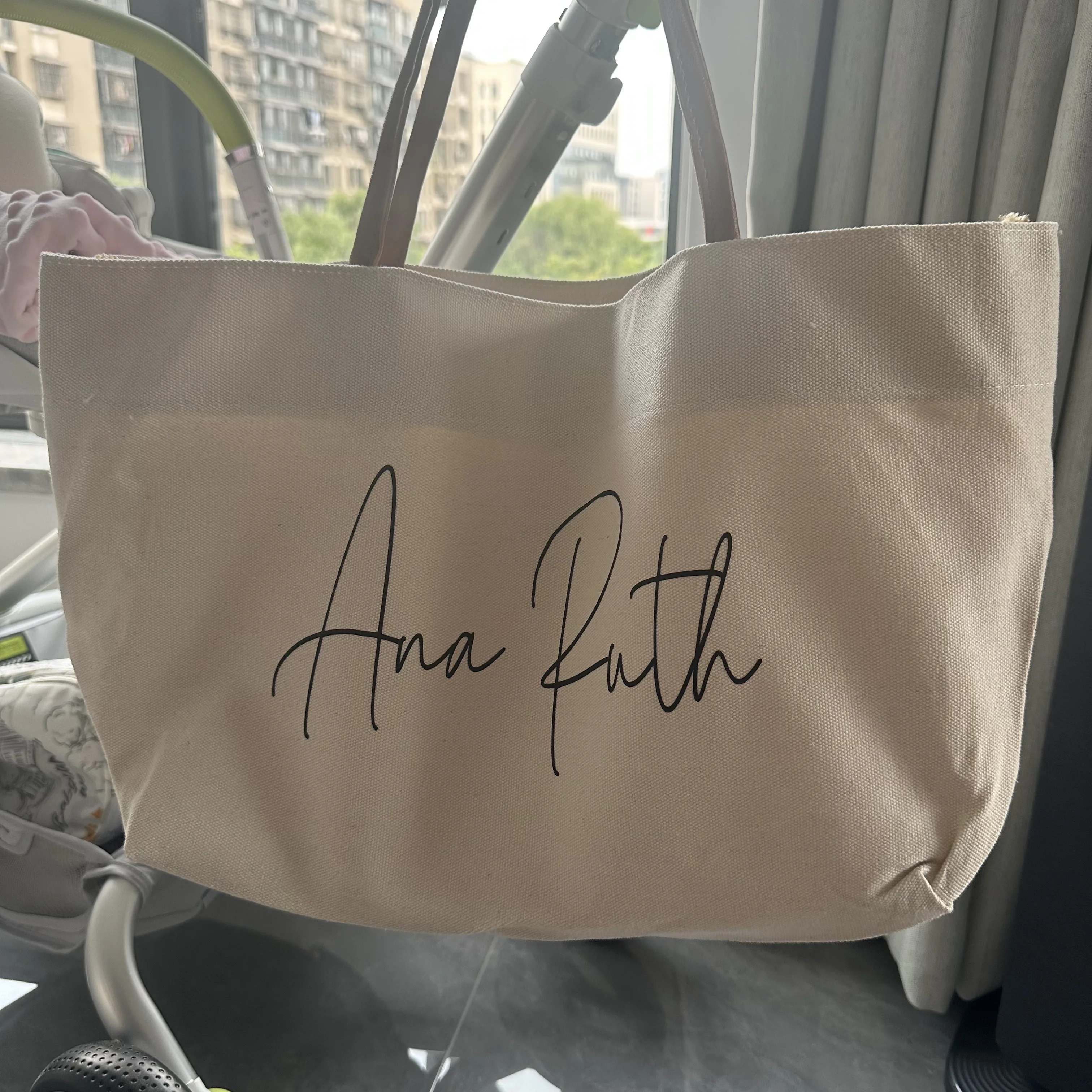 

Personalized Large Capacity Hand-Held Single Shoulder Canvas Bag, Mommy Bag, Baby Stroller Hanging Bag, Printed Name