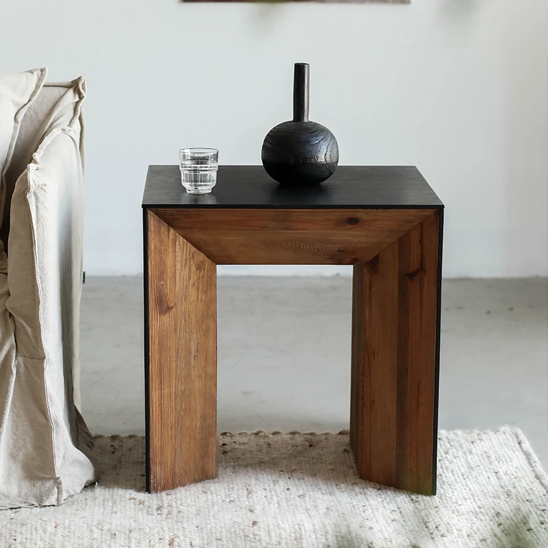 Black solid wood, small edges, vintage old pine logs, oak veneer, living room, sofa, coffee table.