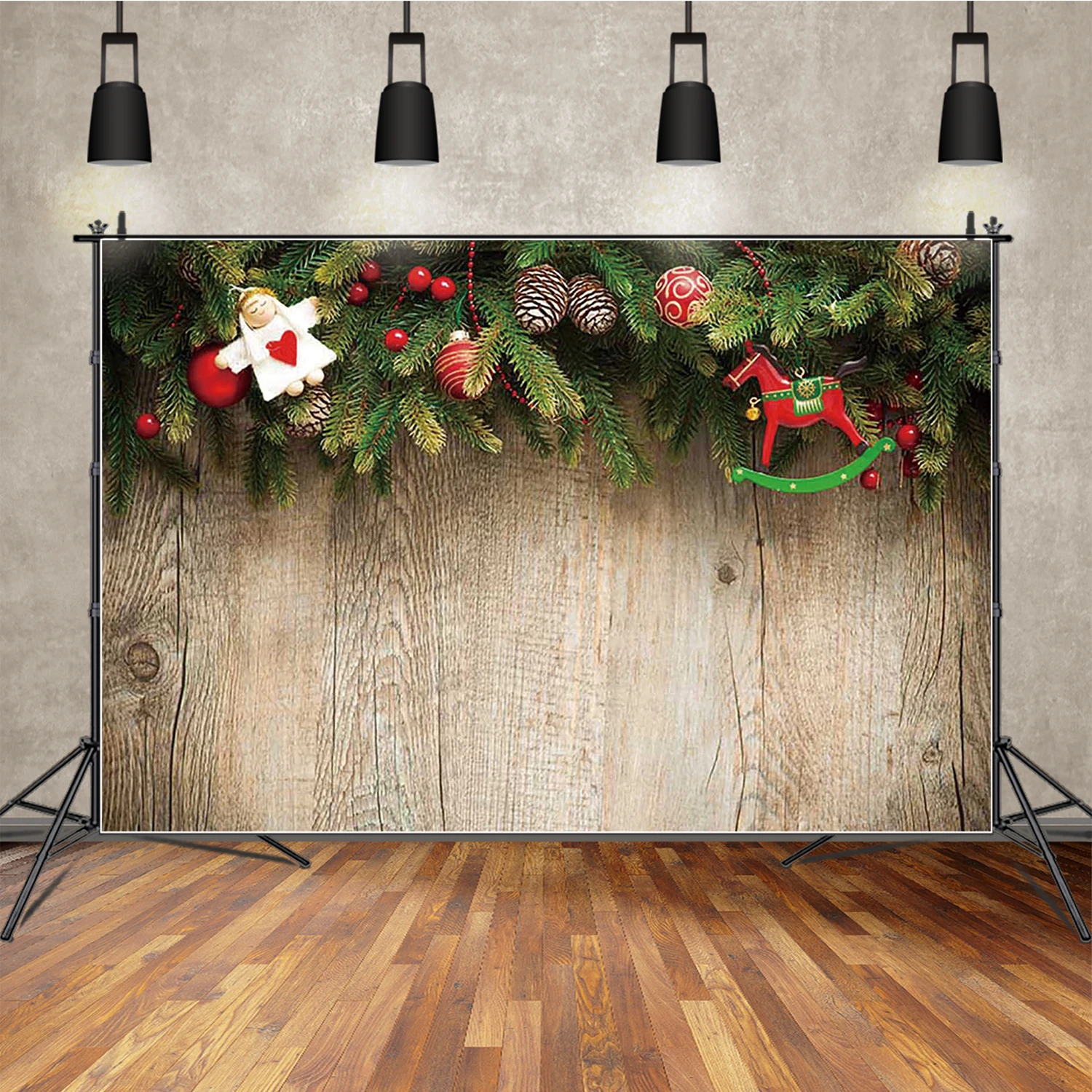 MOON.QG 木製クリスマス背景写真撮影用グリッターボードパイン誕生日背景 Photocall ベビーシャワー壁紙