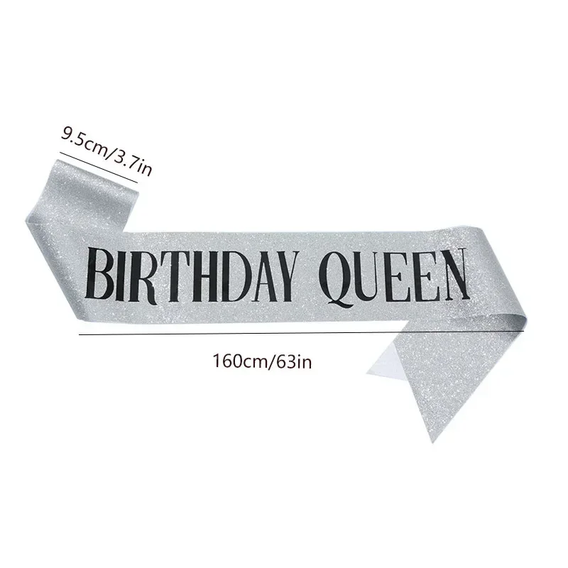 Birthday Queen Sash for Women Girl 20th 30th 40th 50th 60th Happy Birthday Party Decoration Supplies Glitter Satin Birthday Sash