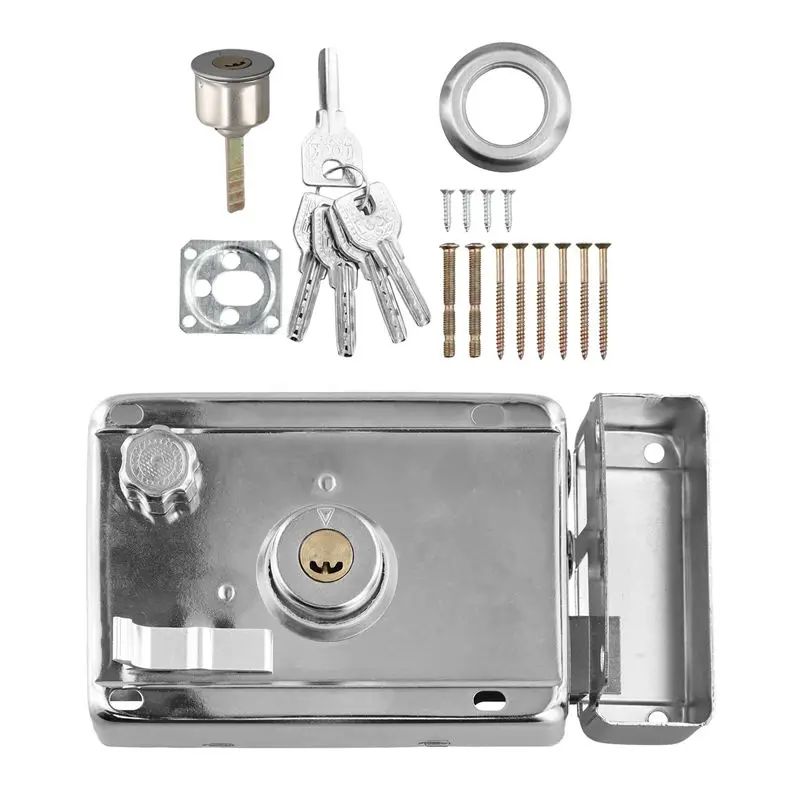 DT17 Exterior Door Locks Security Lock Multiple Insurance Lock Wood Gate Lock Hardware Indoor Dormitory Silver