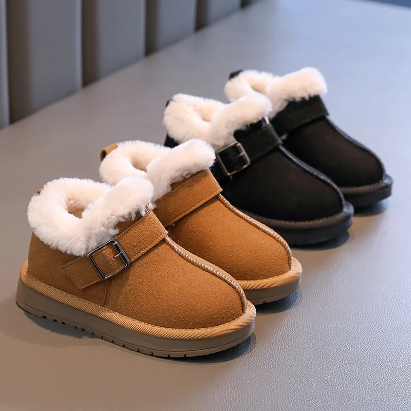 

New Kids Shoes Boots for Girl Winter Boy Snow Boots Solid Color Fluffy Children Fashion Ankle Cotton Boots Causal Warm Versatile