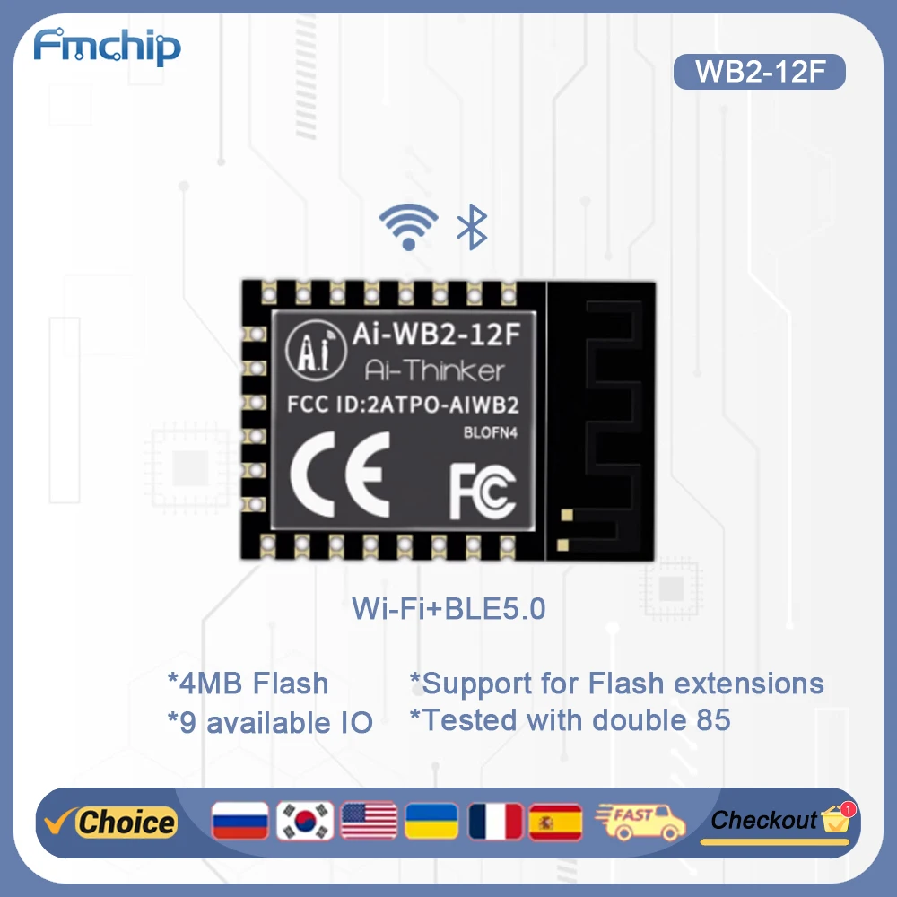 

FMchip WB2-12F WiFi Bluetooth Module Dual-Mode IoT ESP32-C3 Chip Wireless Control for Smart Home/Arduino