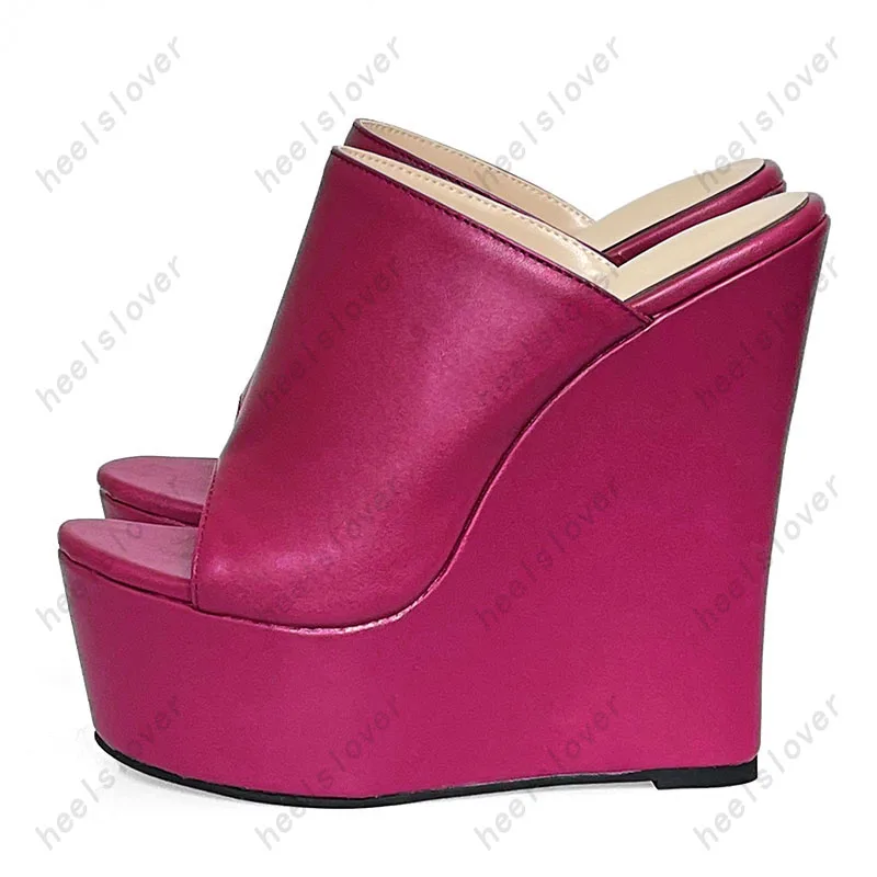 Ahhlsion High Quality Women Mules Sandals Stable Wedges Heels Open Toe Pretty Purple Black Party Shoes Ladies US Size 5-15