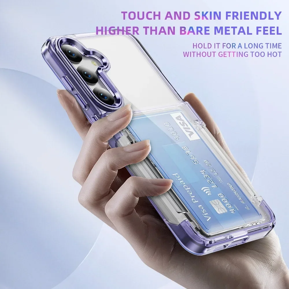 For Samsung Galaxy S25 S26 Plus S24 S23 S22 S26 Ultra Wallet Protective Phone Case with Credit Card Holder Transparent Cover