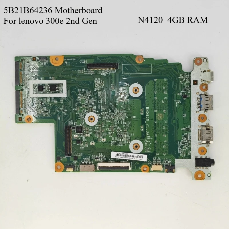 5B21B64236 Laptop Motherboard for Lenovo 300e 2nd Gen Notebook  Mainboard  N4120  4GB RAM  Processor