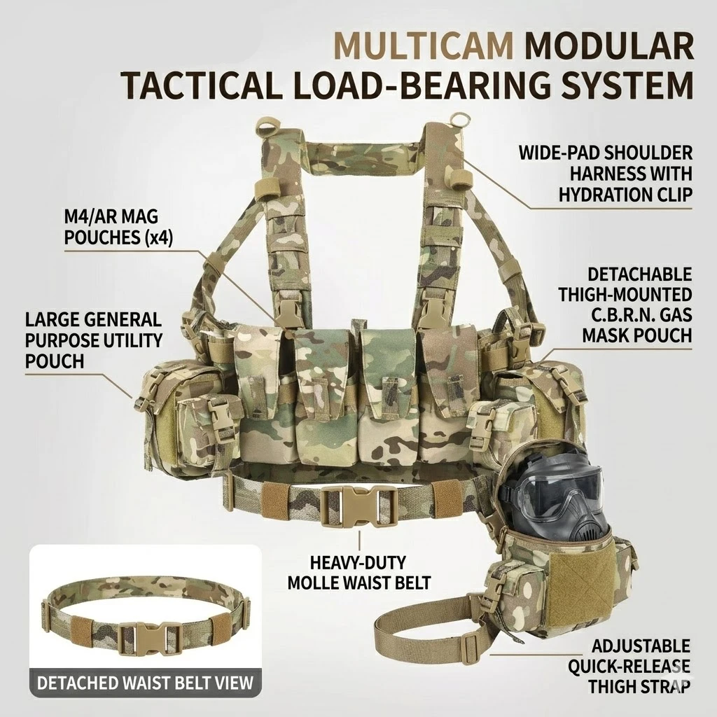 Recce Lightweight Tactical Chest Rig Multicam Modular Recon Vest Airsoft Paintball Hunting Military Load Bearing Gear