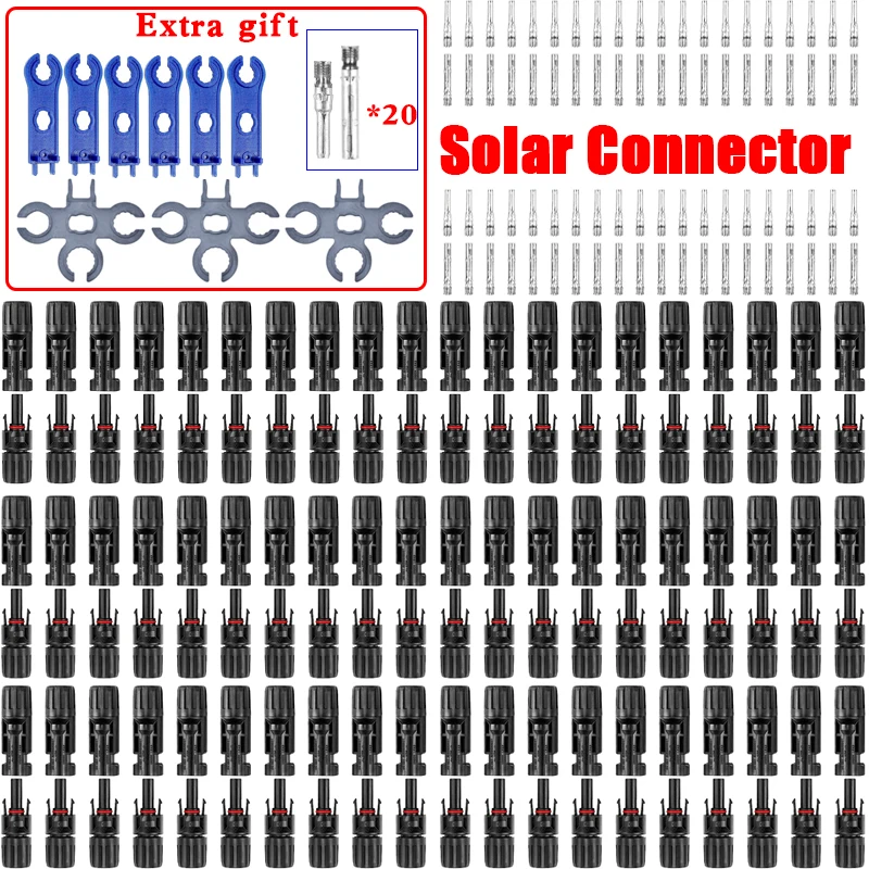 10/20/50/100/300/600Pcs Solar Connector Pv Plug 1000V Dc 30a Connectoren Kit Met Sleutel Voor Fotovoltaïsche Pv/Mc Kabel 2.5/4/6mm ²