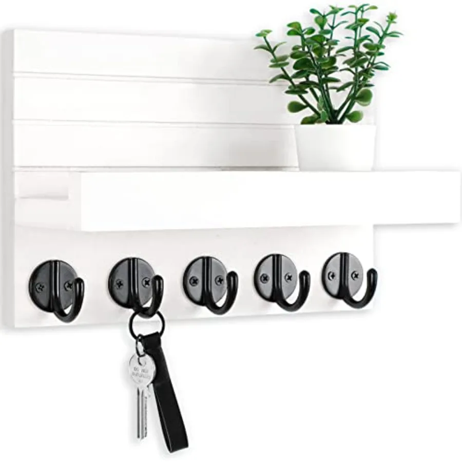 

Key Holder for Wall, Decorative Key and Mail Holder with Shelf Has Large Key Hooks for Bags, Coats, Umbrella Paulownia Wood Key