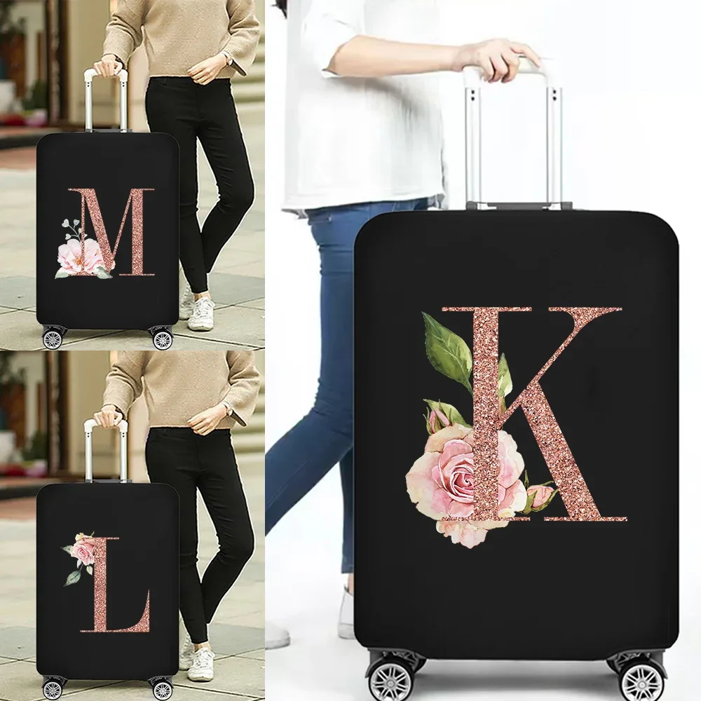 Stretch Fabric Luggage Protective Cover Dust Cover Anti-Scratch Suitcase Covers Suit for 18-32 Inch Rose Gold Letter Pattern