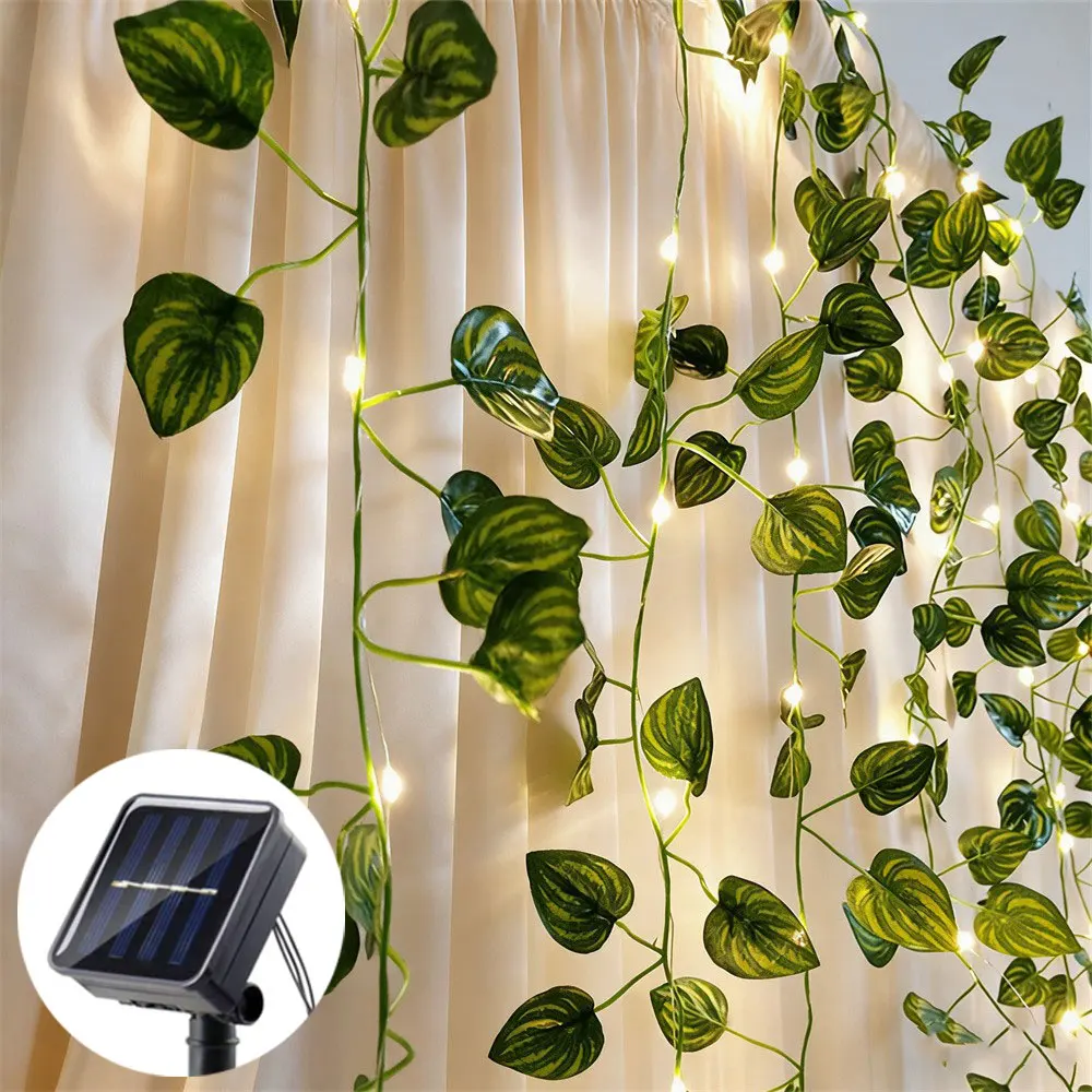 10M 5M 2M Flower Green Leaf Solar String Lights Artificial Vine Fairy Lights Christmas Tree Garland Light for Weeding Home Decor