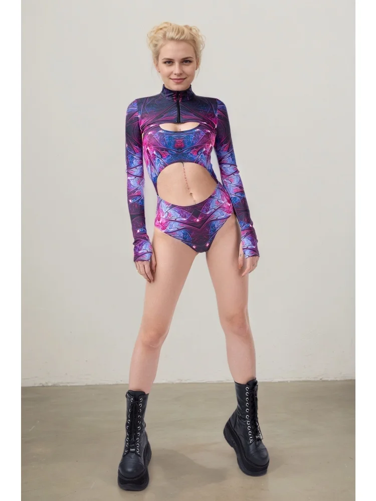 IOOTIANY Sexy Graffiti-Strumpfhose Badeanzug Mantel Karneval Offenes Herz Weste Bodysuit Leotard Gothic Cosplay Party Rollenspiel Bademode – Detail 23