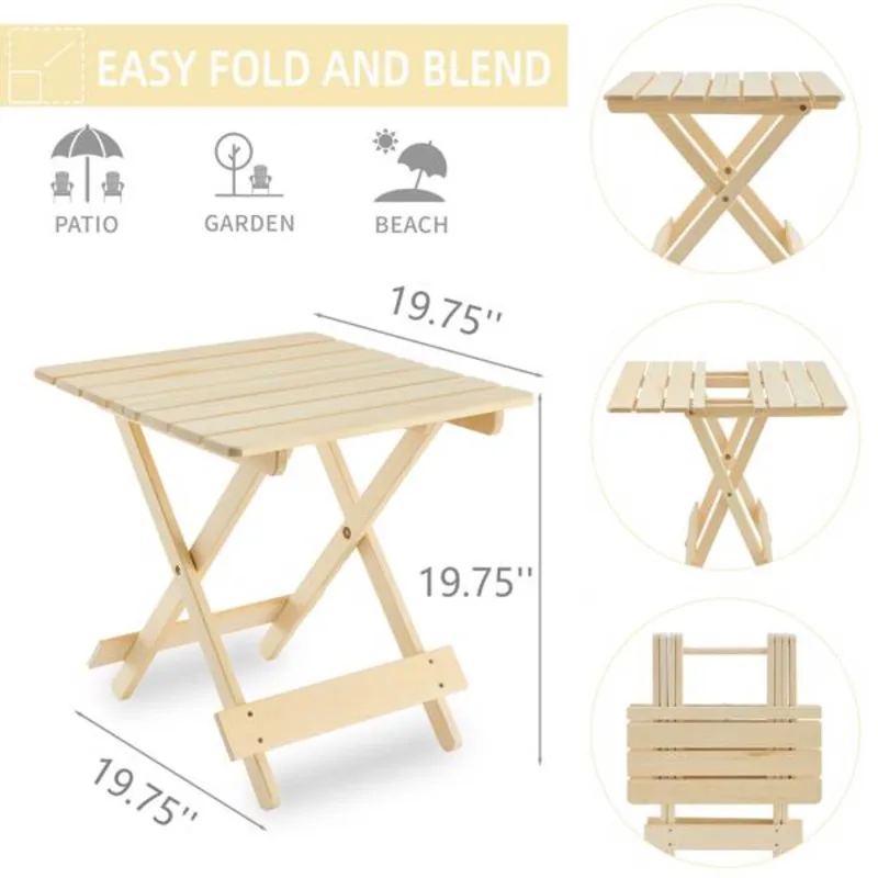 Foldable Square Outdoor Solid Suitable Backyard Balcony Portable Space-saving Natural Wooden Folding Robust Sturdy Structure
