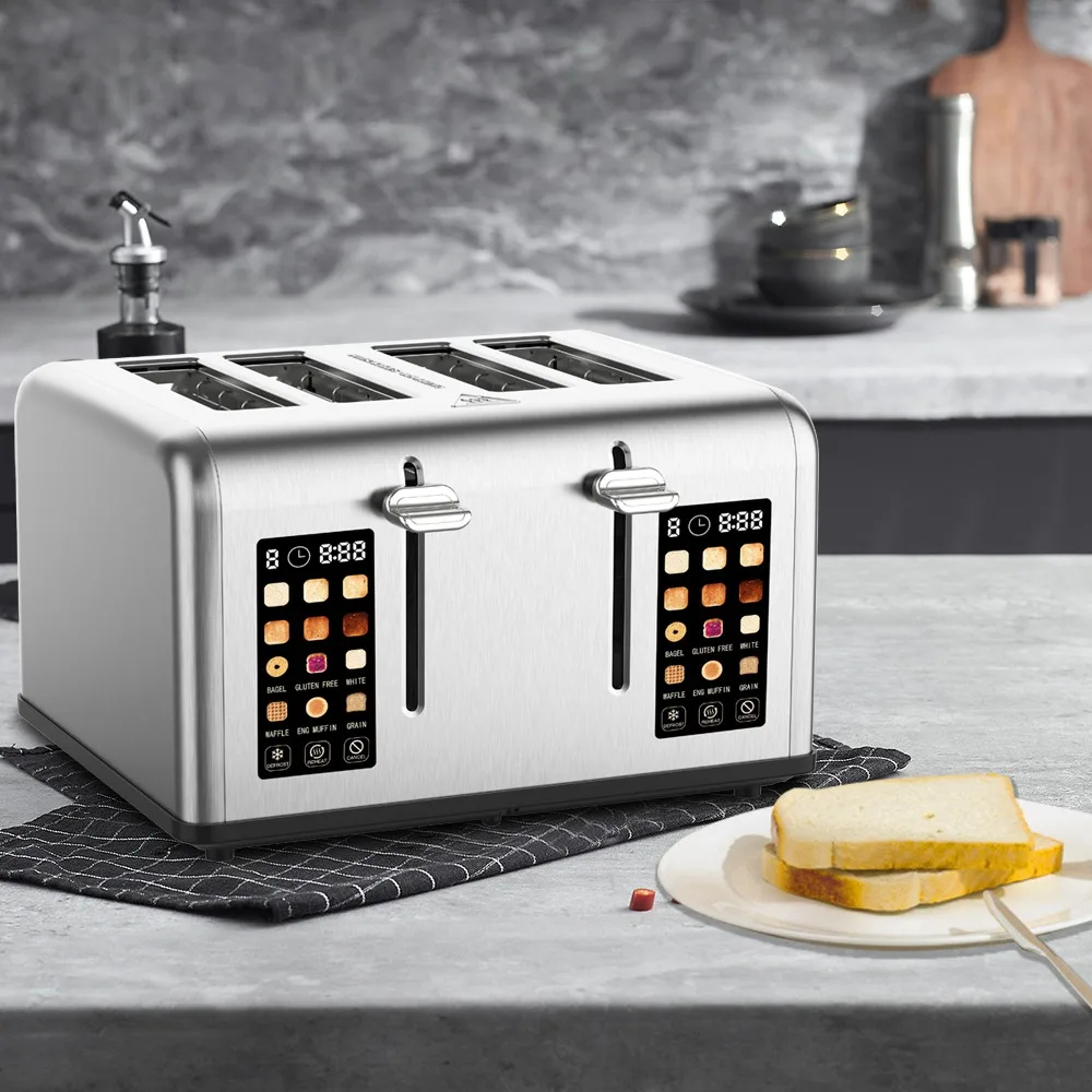 Brottoaster mit großem digitalem Bildschirm, 4-teilig und Touch-Steuerung, elektrischer 9-Toaster mit intelligenter Funktion