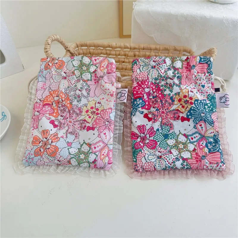 

Hello Kitty косметичка милая маленькая цветочная аниме большая вместимость Kawaii женские аксессуары хлопковая сложенная кружевная сумка для хранения оптом